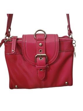 Nine West Pink Patent Vegan Crossbody Bag with Buckle Detail & Adjustable Strap